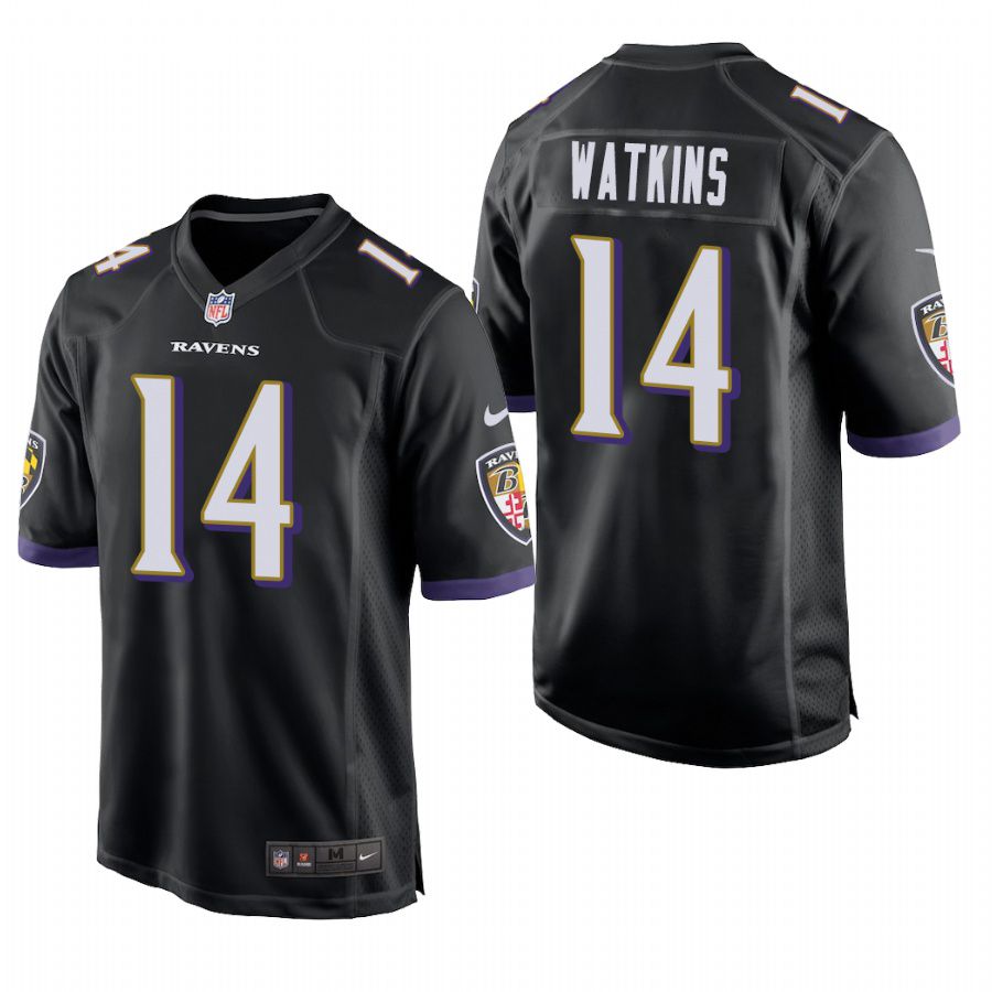 Men Baltimore Ravens 14 Sammy Watkins Nike Black Game NFL Jersey